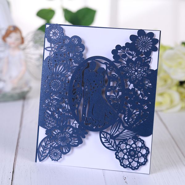 

5 packs laser cut wedding invitations, groom and bridal wedding invites with envelopes, for engagement bridal shower