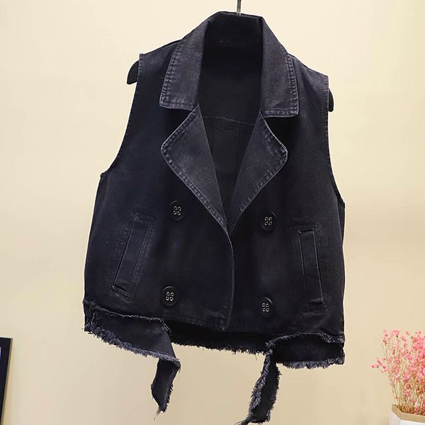 

waistcoats sleeves casual loose denim vest coat black vests for woman 2019 autumn new korean fashion letter female, Black;white