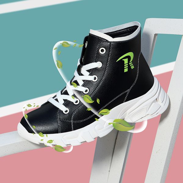 

luxury women designer shoes lace-up casual shoes black white cow leather height increasing sneakers size 35-40