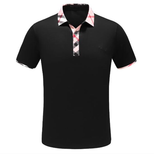 

2019 Summer Mens Designer Polo Shirt Plaid Stitching Casual Brand Short Sleeve Shirt Black and White Size M-3XL