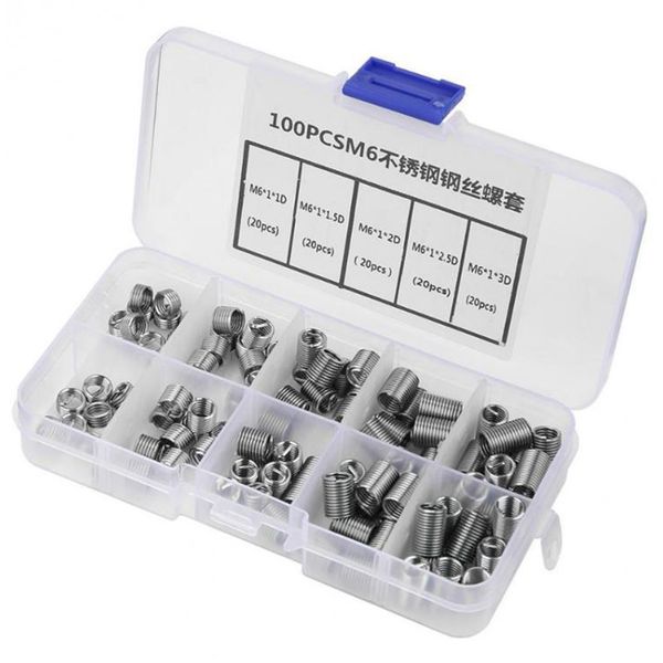 

100 pcs/set m6 stainless steel screw thread insert coiled wire twisted threaded inserts set thread repair kit
