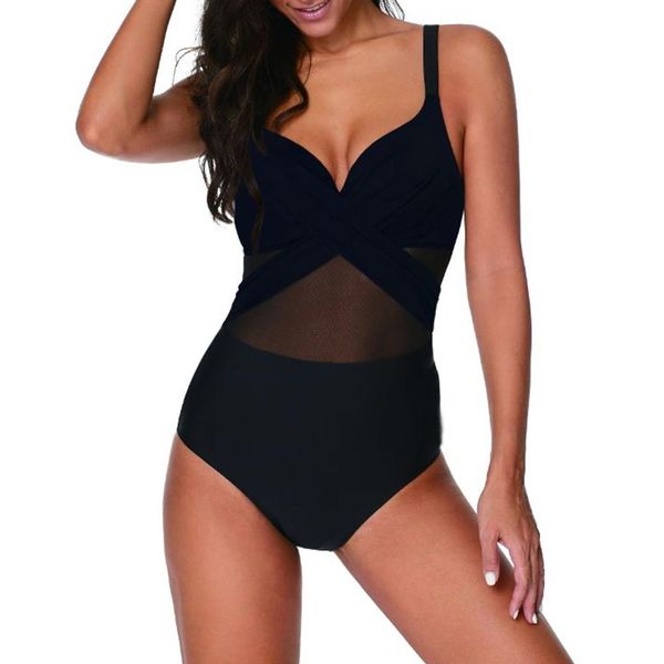 

mounchain women slim mesh splice high waist bikini