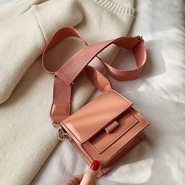 

mini rtero patent leather flap bags female fashion wide shoulder strap purses handbag small women square crossbody messenger sac