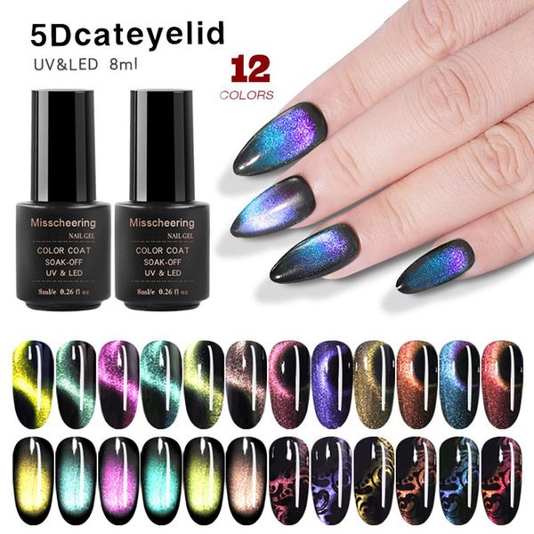 

5d chameleon magnetic gel nail polish long lasting shining laser 8ml cat eye nail art gel soak off uv led varnish, Red;pink