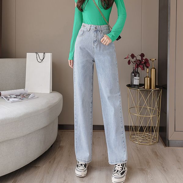 

high waist wide leg straight loose jeans for women s  l xl 2xl, Blue