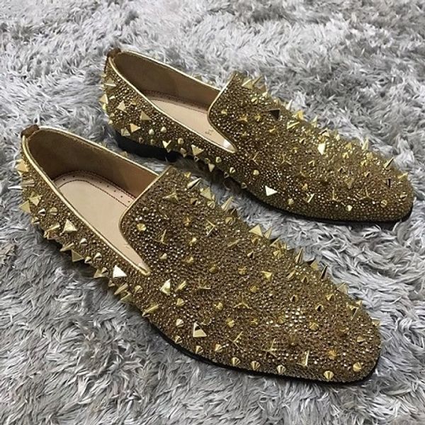 

black,gold genuine leather gentleman wedding dress with strass pik pik spikes mens red bottom luxury loafers sneakers flats eu35-47