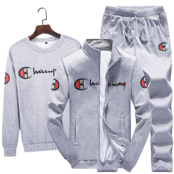 

new style 3 pieces sets (jacket+pant+hoodies) tracksuit men sporting brand-clothing casual track suit men chandal hombre slim tracksuit, Gray