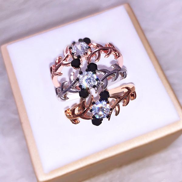 

black gold color leaf you ring woman plating 18k be engaged ring, Silver