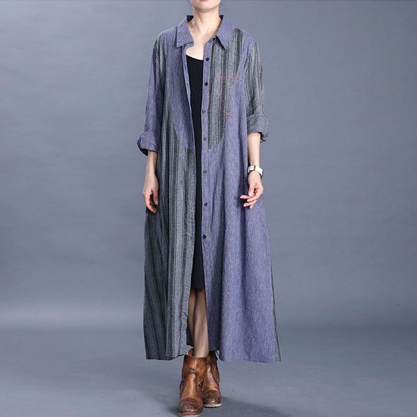 

women's trench coats johnature 2021 spring patchwork striped turn-down collar pockets single breasted coat loose plus size all-match wo, Tan;black