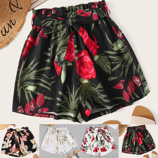 

2019 shorts women fashion plus size foral printed bandage shorts pantalones cortos mujer spodenki damskie short feminino szorty, White;black
