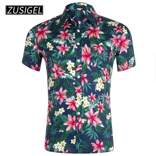 

zusigel men's dress shirt short sleeve slim man shirts summer beach hawaiian print shirts men, White;black