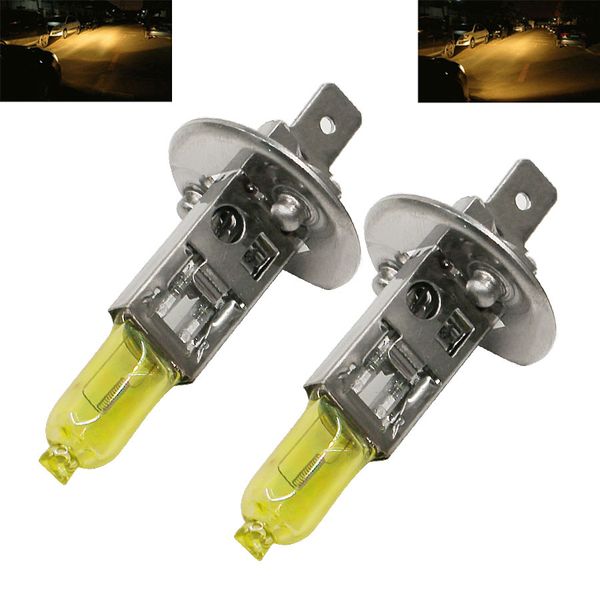 

2pcs h1 55w halogen light bulbs yellow amber 3200k-3500k quartz glass auto car halogen headlight fog lamp dc12v