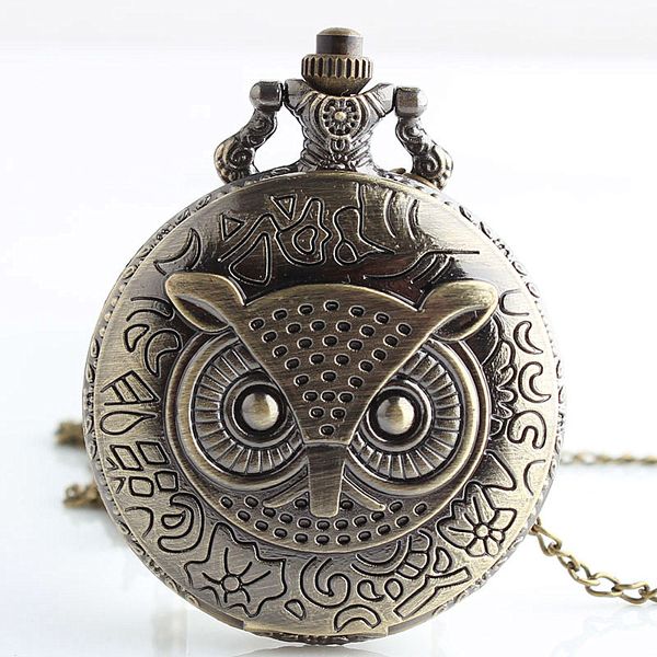 

vintage big size owl bronze quartz pocket watches analog pendant necklace fob watch men women gifts, Slivery;golden