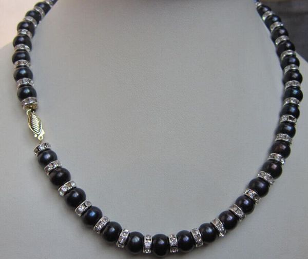 

18'8-9mm natural tahitian black pearl necklace, Silver