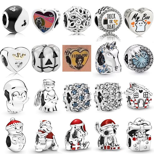 

new 2019 100% 925 sterling silver winter halloween christmas frozen crystal penguin charm fit diy women original bracelet gift