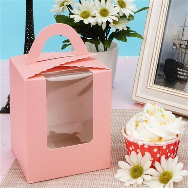 Cup Cake Window Cookie Boxes 1 Case Pinkycolor Stampa offset Muffin Box Tromba Tenuto in mano Confezione regalo West Point 0 37yfE1