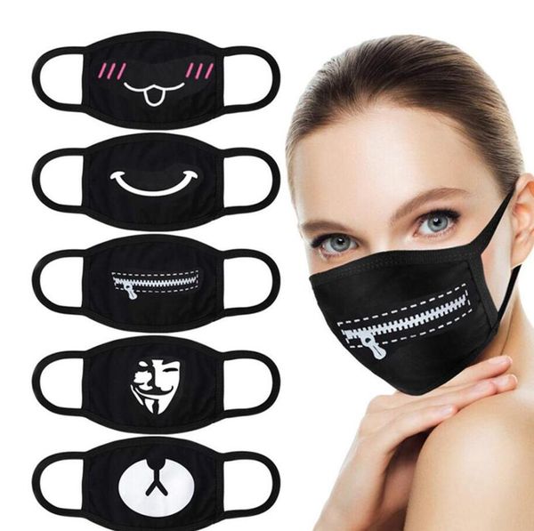 Sorriso adorabile Maschera per la bocca del fumetto Maschera per il viso in cotone caldo antipolvere Respiratore a muffola per ragazzo e ragazza Nero Bianco Spedizione gratuita