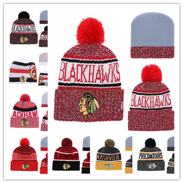 

Шапки для шапок CHICAGO BLACKHAWKS Вязание хоккея на льду Шапочки для хищников Nashville Predators
