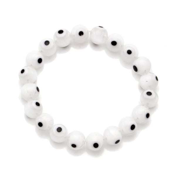 

boho glass evil eye beaded bracelet women men elastic thread stretch white green red black blue white greek eye surf jewelry