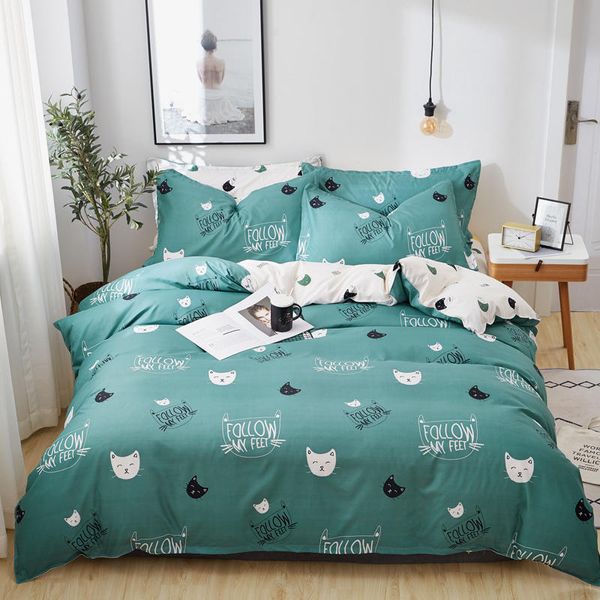 Zeimon Cyan Cute Cat Kitty Duvet Cover Set Pillow Case Bed Sheet