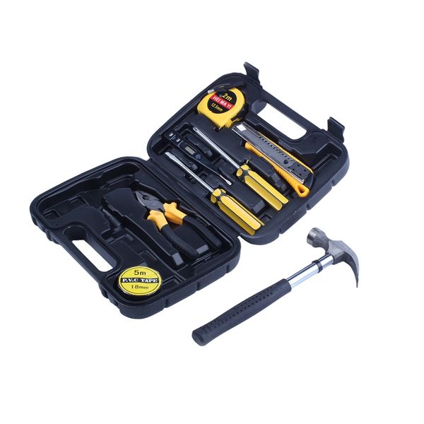 

new-small homeowner tool set, 8 pieces general household small hand tool kit with plastic box storage case