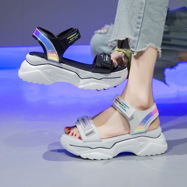 

summer shoes woman beach hook and loop sandals female platform sports casual student beach shoes sandalia mujer for women, Black
