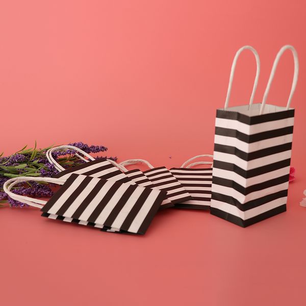 

6pcs paper striped candy gift bags handle tote bag party favors
