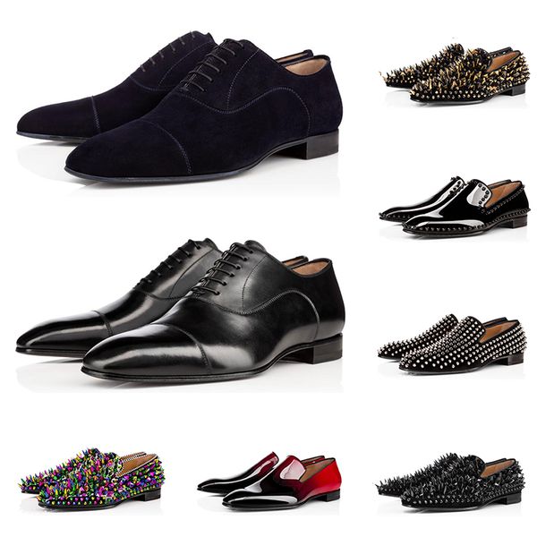 

fashion men luxury designer loafers dress shoes triple black red matte patent leather spike sneakers for business wedding flat bottoms