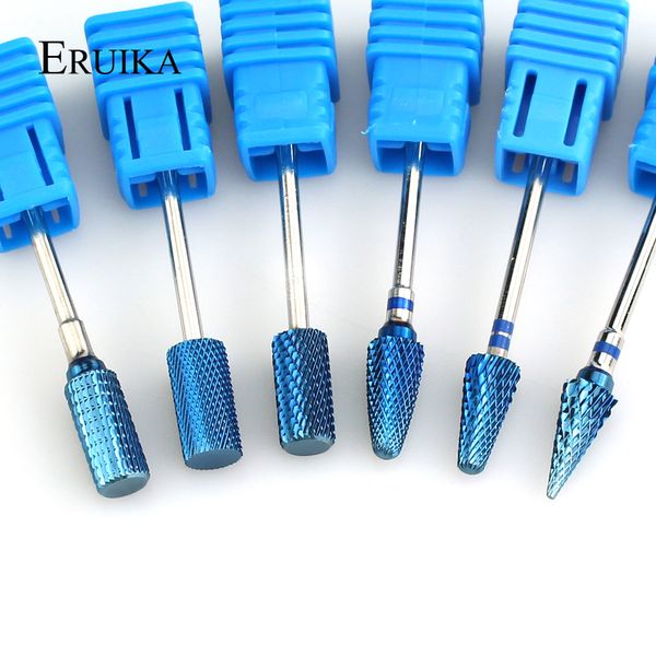 

eruika 6 types blue tungsten carbide nail drill electric manicure machine accessories bits milling cutter burr nail art tools