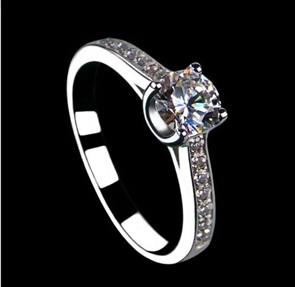 

0.5ct sterling gold au750 four prongs genuine moissanite women anniversary ring wedding jewelry for bridal with box, Golden;silver