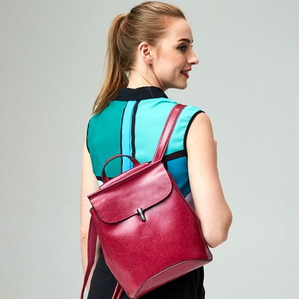 

2020 new fashion oil wax cowhide women bag ladies backpack