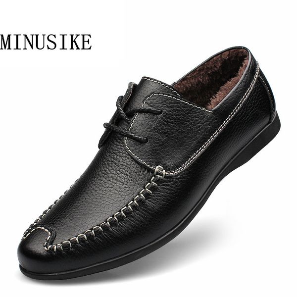 

men casual velvet winter shoes men's leather slip-on loafers man cotton sneakers for walking non-slip shoes casual driving, Black
