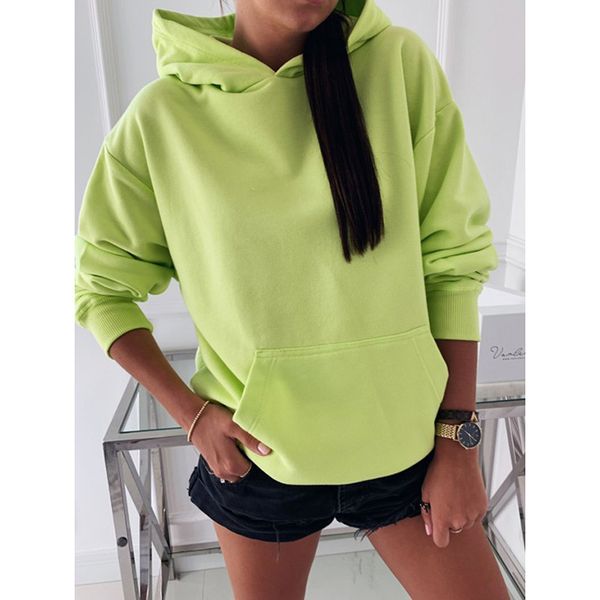 

casual european style solid women autumn long sleeve fashion hoodies with pockets female all-match streetwear sweatshirt sj4660m, Black