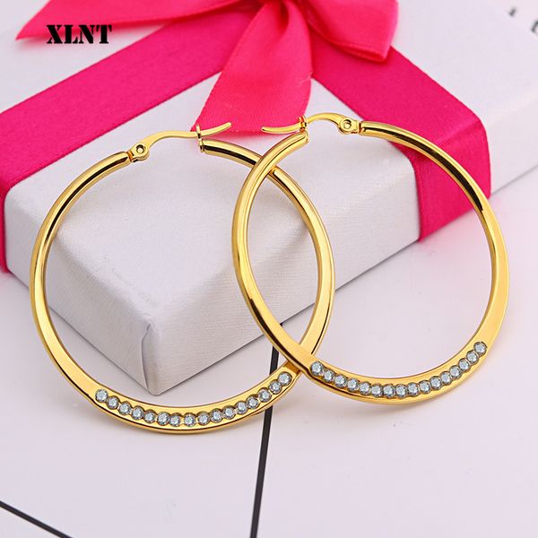 

xlnt big crystal hoop earrings large classic full rhinestone circle earring for women party round trendy brinco, Golden;silver