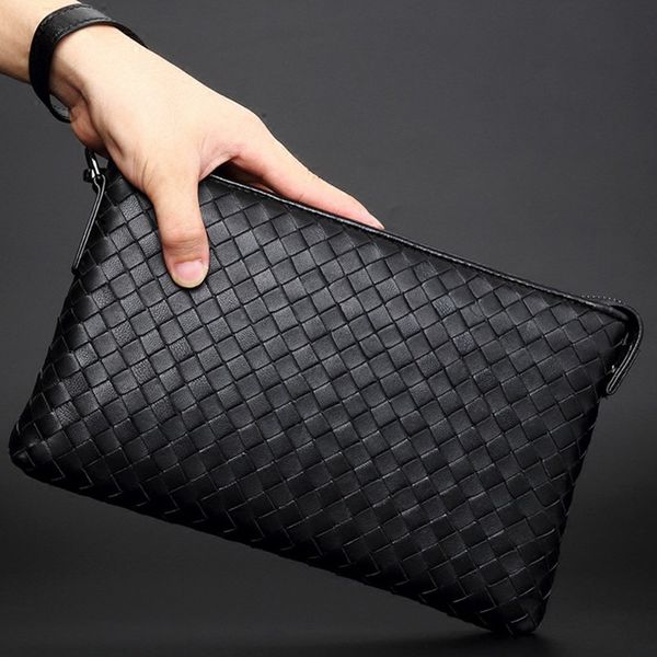 

real leather men's handbags, casual fashion handbags, men's braided large capacity handbags