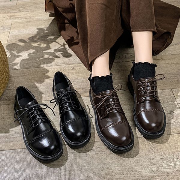 

all-match shoes woman flats british style round toe oxfords women's dress new black cross retro preppy winter leather cross
