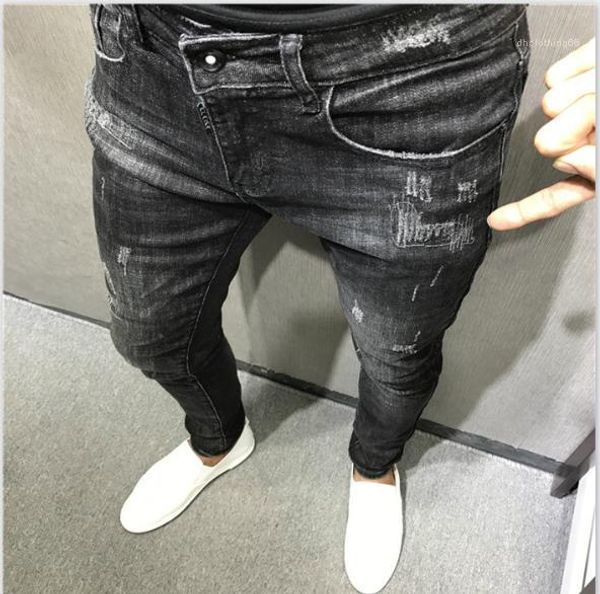 

mens desinger jeans pantalones summer spring hip hop homme jeans ripped pencil pants, Blue