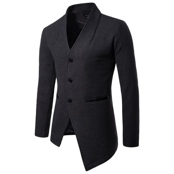 

new european size men's trench coat casual stand collar coat asymmetrical hem design slim fit windbreaker jackets drop shipping, Tan;black