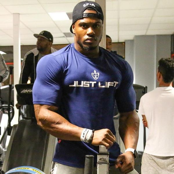 

gym fitness t shirt men running sport t-shirt short sleeve cotton tee shirt summer male bodybuilding workout brand clothing, Black;blue