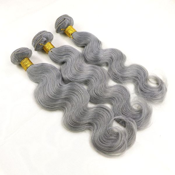 

grey peruvian body wave hair weave 3 bundles deal gray virgin human hair weaving wefts hair extensions, Black