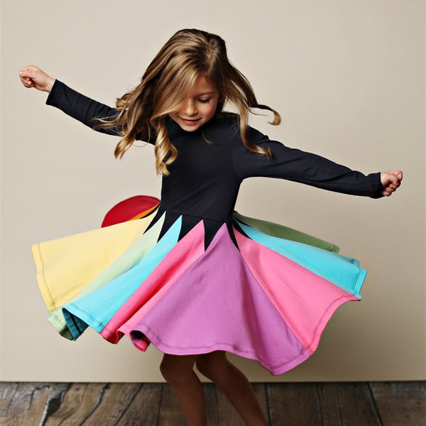 

2019 girls rainbow dress for toddler girls princess party dress unicorn girl autumn dresses kids christmas clothes2-7years y200226, Red;yellow