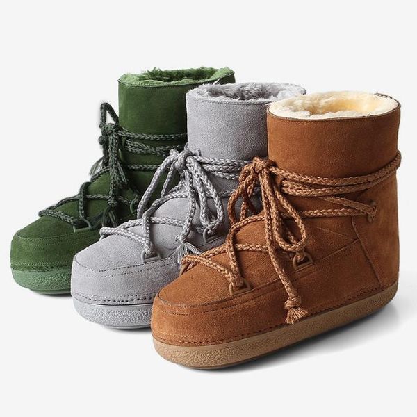 

eioupi warm winter snow boots real nubuck suede leather women casual fashion thread sewing ankle flat boot oym5406, Black