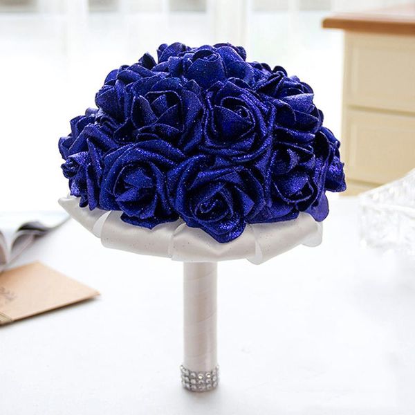 Sparkling Bridal Foam Rose Wedding Bouquets White Red Blue Gold