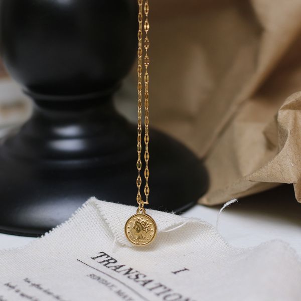 

мини золотая монета статуя свободы кулон ожерелье ретро богемия титана стали ключицы цепи украшения ювелирных изделий аксессуары, Silver