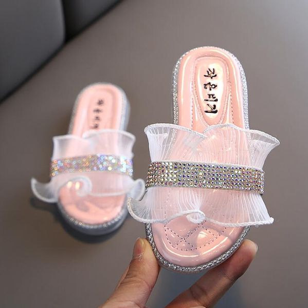 

kids sandals toddler baby girls sandals pearls crystal ruffles princess shoes slippers comfortable casual summer children shoes, Black;red