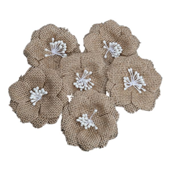 

6pcs/lot handmade hessian burlap roses shabby chic flowers rustic wedding de