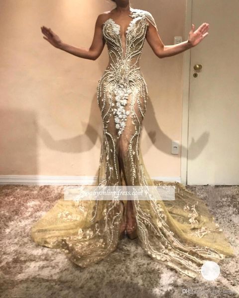 

beading pearl one shoulder mermaid evening dresses lace appliqued front split formal gowns party pageant prom dress, Black;red