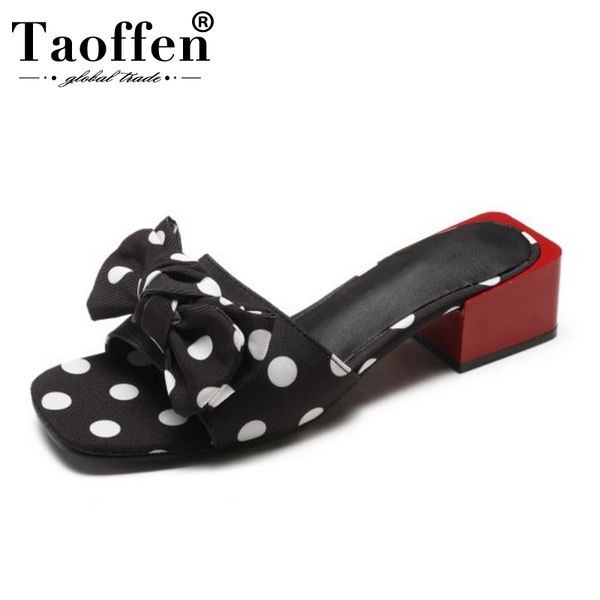

taoffen 2020 new women sandals fashion dot print summer beach slippers sweet bowknot high heels casual women shoes size 35-40, Black