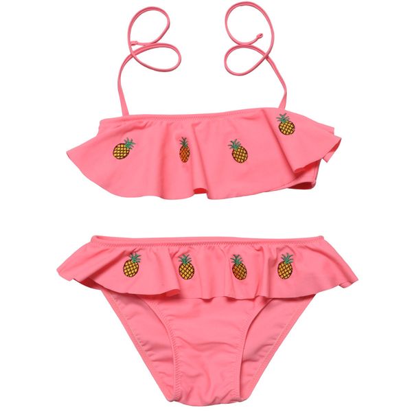 

baby girls swimwear 2 pieces pineapple pattern pink swimsuit 5-14y kids tankini biquini swimsuit children swim wear girl bikinis