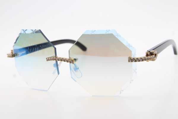 

2020 new rimless black buffalo horn diamond 4189706 sunglasses stone glasses carved blue mirror lens new fashion brand sunglasses, White;black